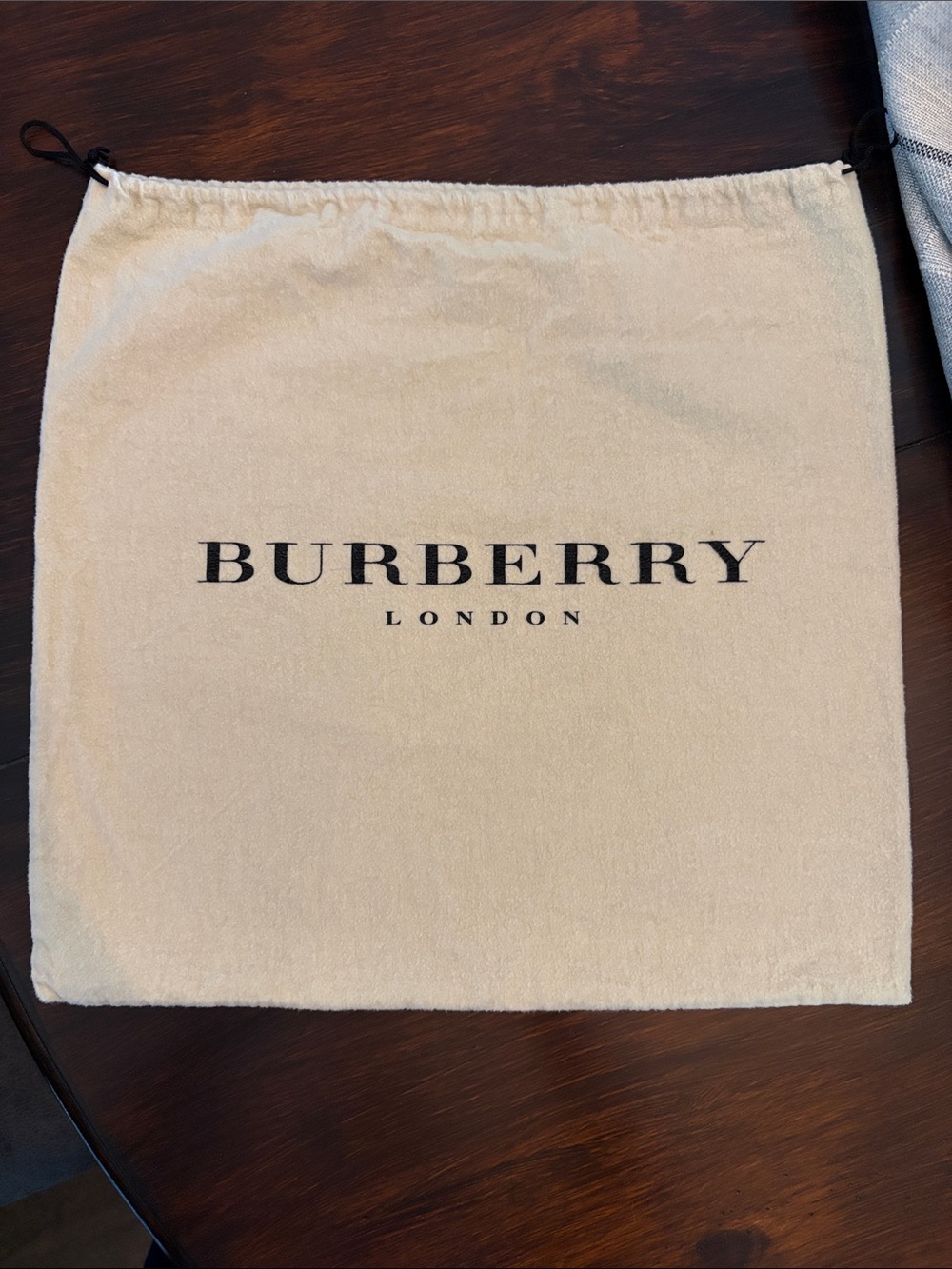 Authentic Burberry Beige Drawstring Logo Dust Bag with Black Print